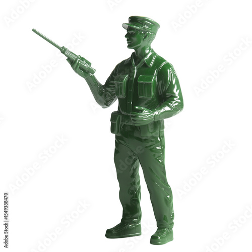 Green plastic toy soldier holding rifle