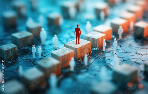 A single prominent figure stands out amidst a network of others