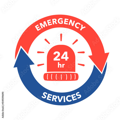 Emergency services 24 hours in flat design on white background vector illustration
