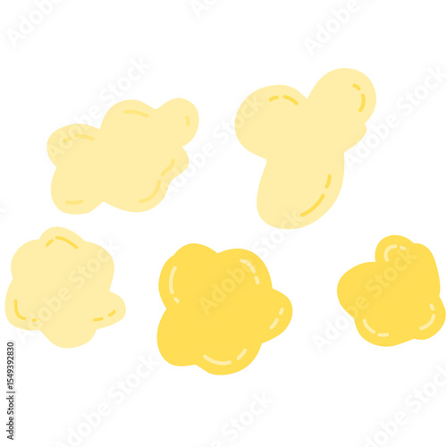 Hand-drawn cartoon popcorn shapes with rounded, irregular outlines. Suitable for food icons, doodle stickers, or kids’ illustrations.
