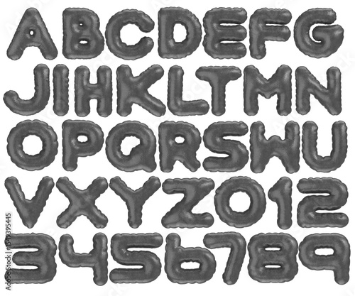 3D render of a textured leather-style alphabet and number set (A-Z and 0-9) with a rugged, realistic aesthetic