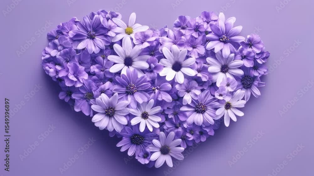 Heartshaped purple flower blooming transition with gentle color shifts on pastel background Heartshaped purple flower blooming transition with gentle color shifts on pastel background
