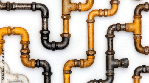 Industrial Pipe Network with Colorful Metal Plumbing Connections