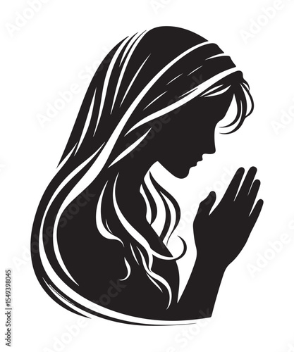 A Muslim Woman praying vector silhouette isolated in white background