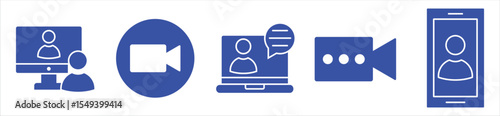 Video Conference and Online Meeting Line Icons – Virtual Communication Symbols Set