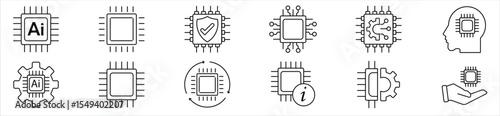 AI Technology and Data Protection Chip Icons – Cybersecurity and Innovation Symbols