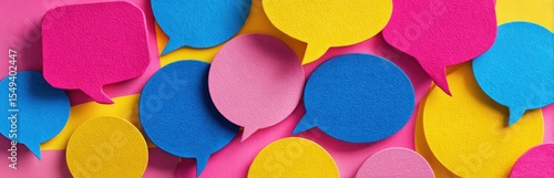 Vibrant abstract composition of colorful speech bubbles and circles representing dynamic communication and diverse ideas.