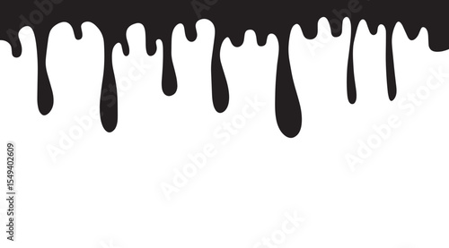 abstract black liquid dripping downward with uneven edges clean white background