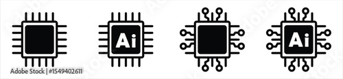 AI Microchip Icons – Artificial Intelligence Processor and Technology Symbols