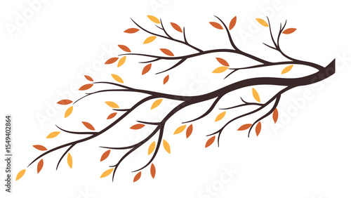 Autumn Tree Branch with Falling Leaves

