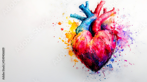 Vibrant Watercolor Illustration of a Human Heart