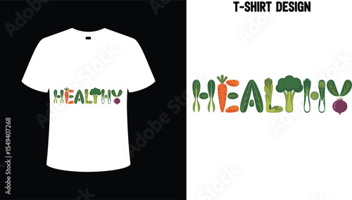Healthy eating t shirt design with vegetables for vegan lifestyle and wellness apparel for healthy living 100 editable stock vector