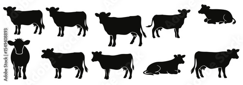 big collection set cows' silhouette white background