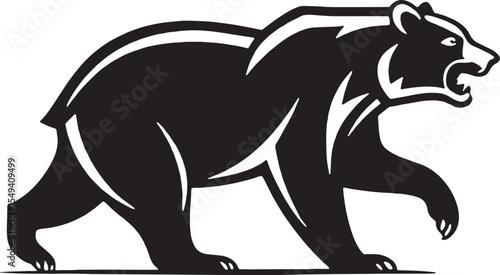 A bold silhouette of a walking bear with a slightly aggressive expression. Designed with clean lines, great for wildlife, hunting, or outdoor-themed logos.