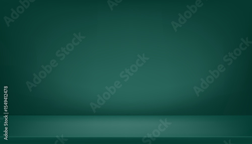 Background green gradient with light,shadow on 3d podium stand display in studio room,Vector product background of abstract minialist soft reflect window lights on floor and wall interior for