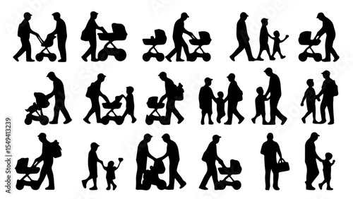 Father and Child Silhouette Icon Set – Father’s Day Concept