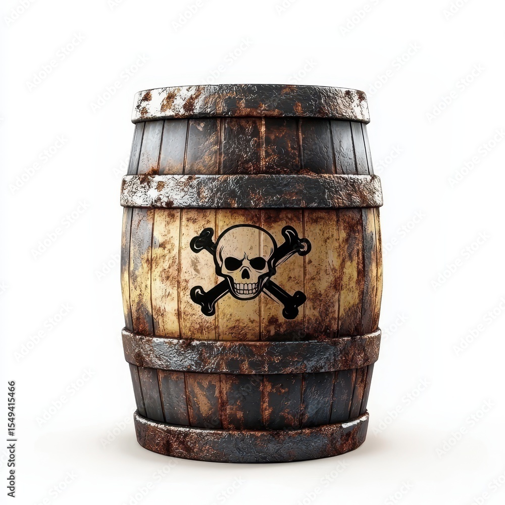 Fototapeta premium N old-fashioned TNT barrel with a skull and crossbones warning symbol, isolated on white