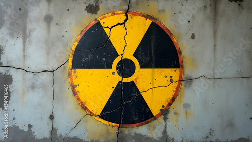 Cracked Nuclear Warning Sign Deteriorating Wall