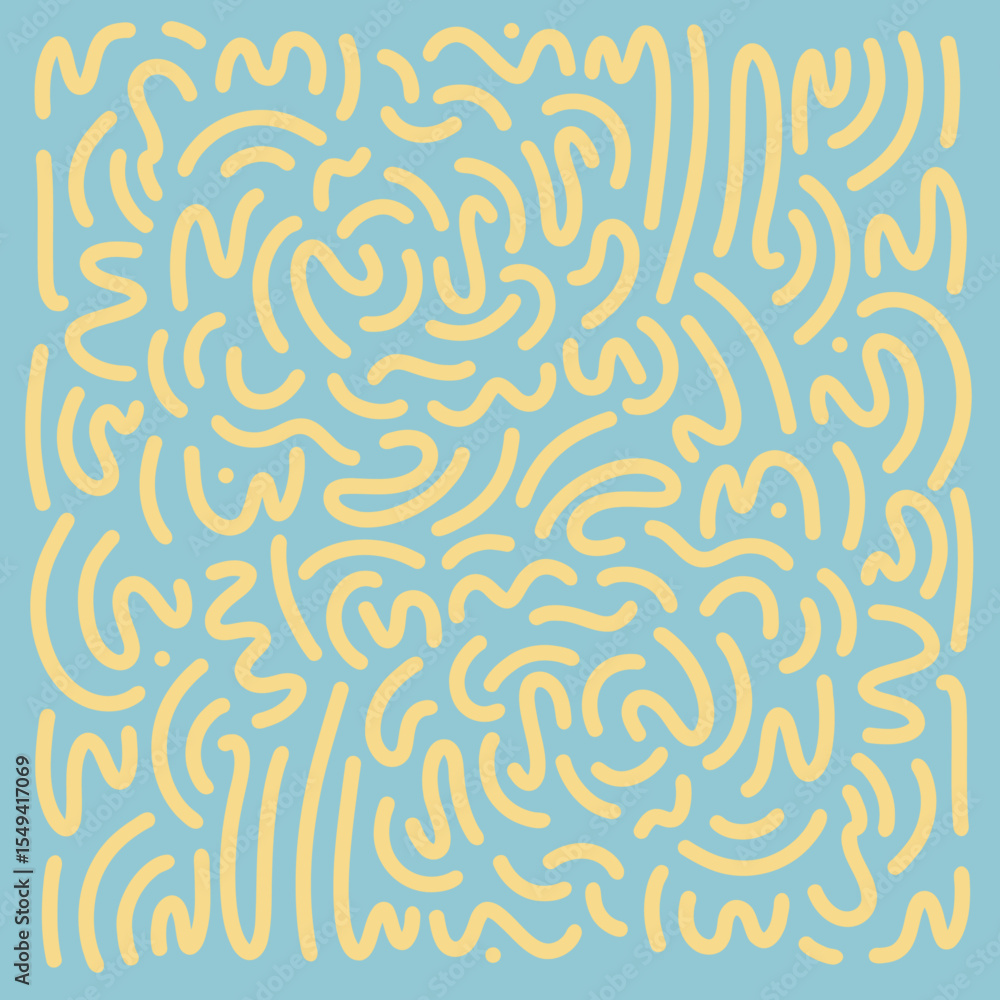 Abstract 70s Wavy Lines Background Seamless Pattern. in Yellow and Turquoise Abstract Shapes Retro Style