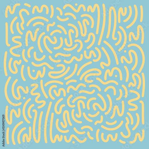 Abstract 70s Wavy Lines Background Seamless Pattern. in Yellow and Turquoise Abstract Shapes Retro Style