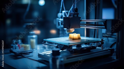 3D printer creating object in high-tech laboratory environment