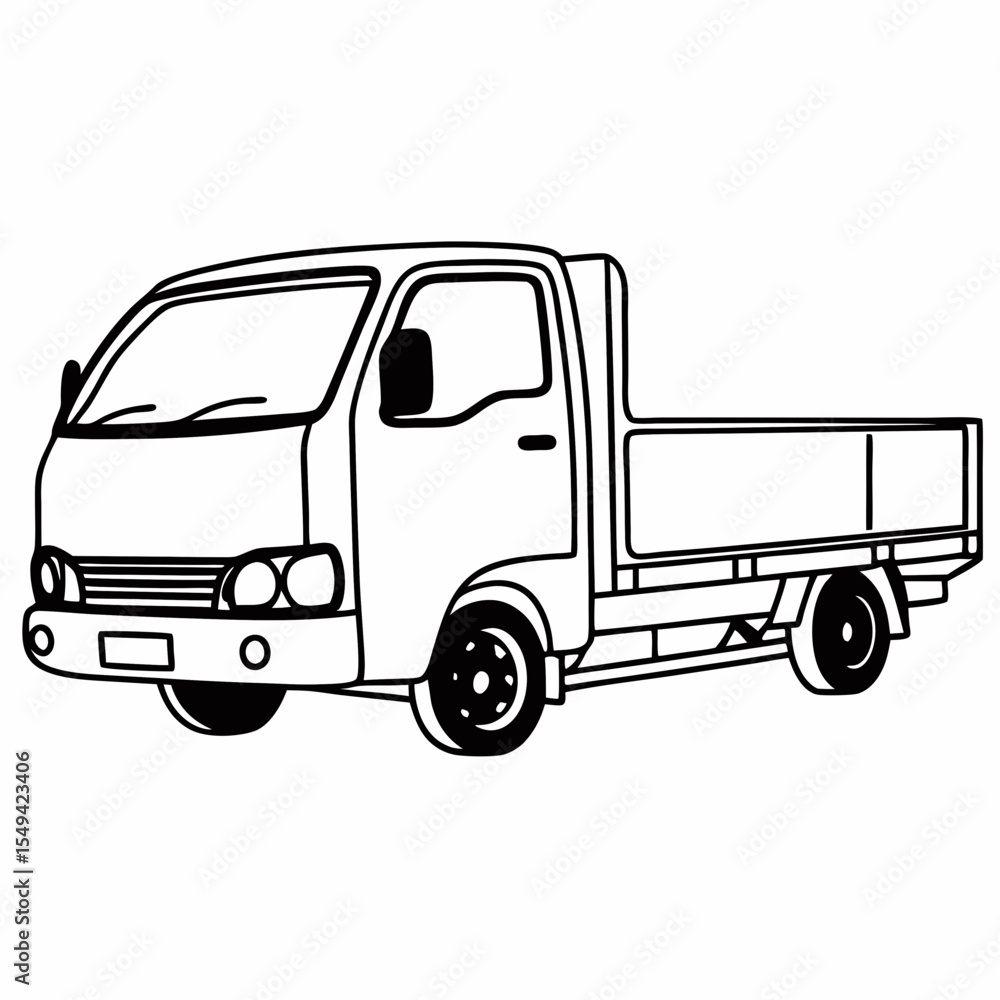 Outline illustration of a small flatbed truck perfect for logistics and transportation Outline illustration of a small flatbed truck perfect for logistics and transportation