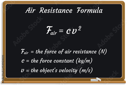 Air Resistance Formula on a black chalkboard. Education. Science. Formula. Vector illustration.