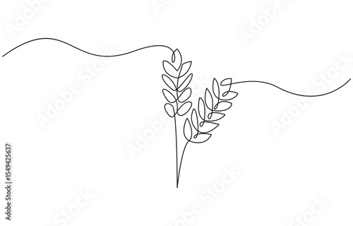 Wheat Berry Continuous Line Art Illustration, One continuous line. Spikelet of wheat. Spikelet of a cereal plant, Ears of wheat one continuous line drawing .Fall harvest line art. 