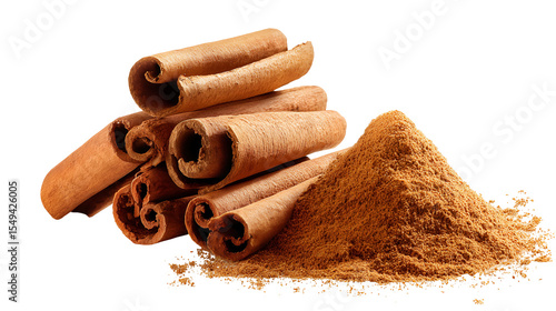 Fotografia Cinnamon sticks and ground cinnamon spice