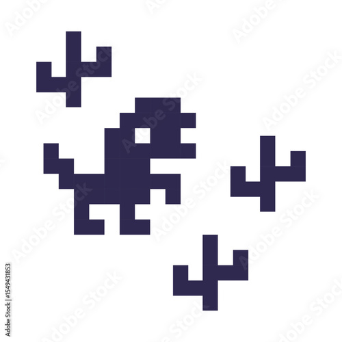 Pixel art dinosaur icon vector describing offline error for internet symbol no internet. Dino with 3 cactus. Flat vector illustration isolated on white background.