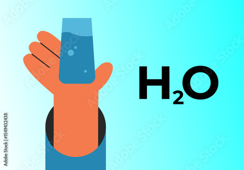 People hand drinking clean fresh water glass. Healthy hydration with pure water liquid. Flat vector illustration on white background.