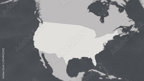 Map of USA, United states of America, From above zooming in to show country with borders.