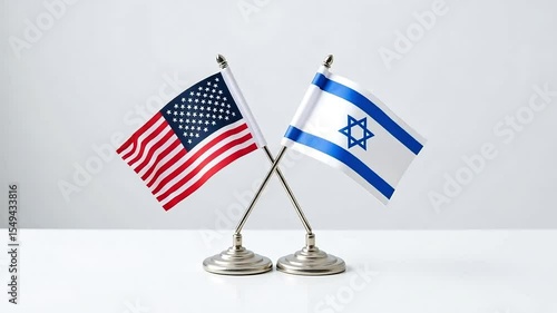 US and Israel Flags Crossed Desk Flags International Relations