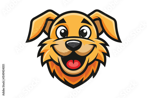 Friendly cartoon golden retriever smiles widely, exhibiting joy and happiness with a joyful expression