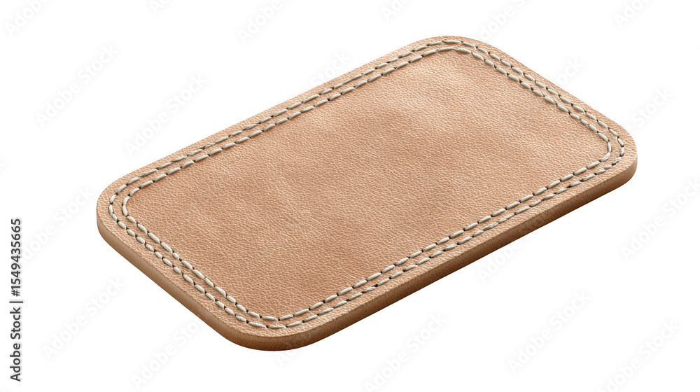 Beige leather label with white stitching isolated on transparent background Beige leather label with white stitching isolated on transparent background