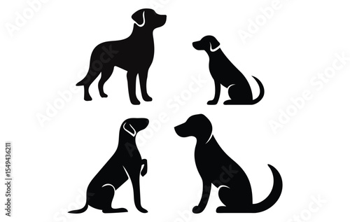 Collection of Dog Silhouettes in Various Poses on a White Background, Pet and Domestic Animal Silhouettes, vector icon set.