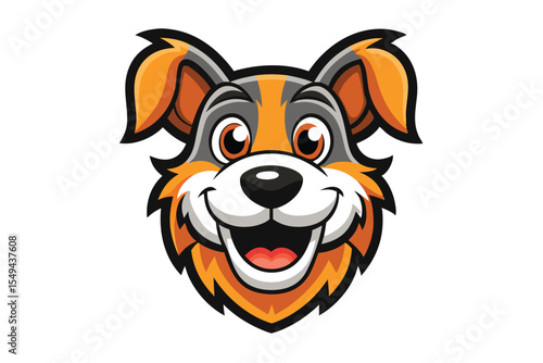 Happy cartoon dog with an orange and gray coat is smiling widely
