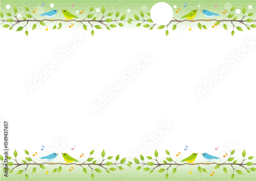Papier peint chirping bird frame - Leaves and Birds Frame Clipart SVG