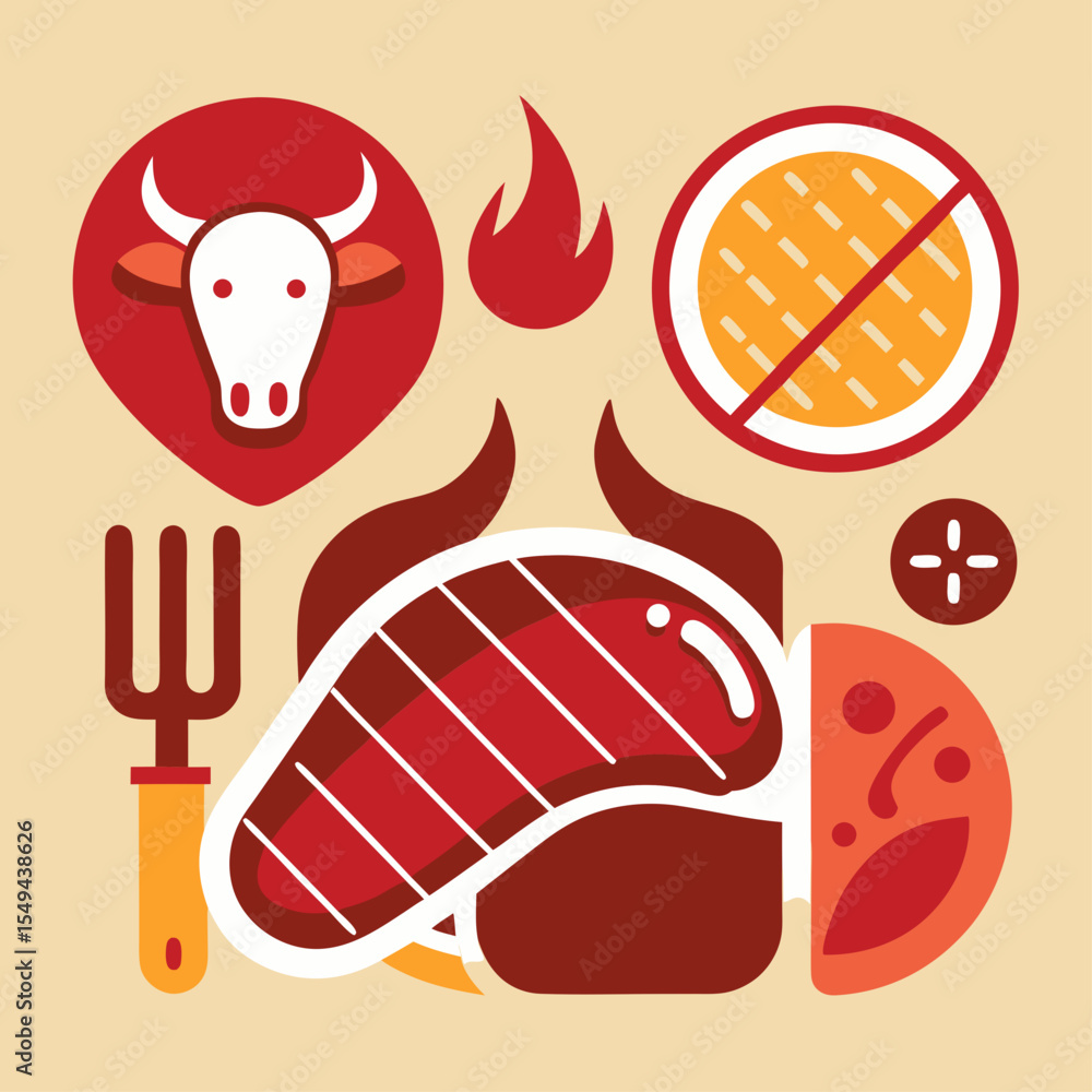 Steakhouse Menu Graphic with Grill Meat Bull and Tomato Illustration Steakhouse Menu Graphic with Grill Meat Bull and Tomato Illustration
