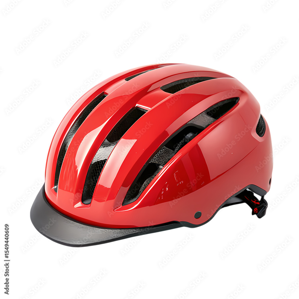 Fototapeta premium Red Bicycle Helmet with Integrated Visor isolated on transparent baackground