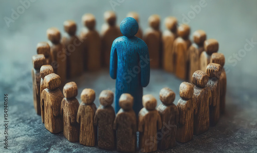 A single person surrounded by a group