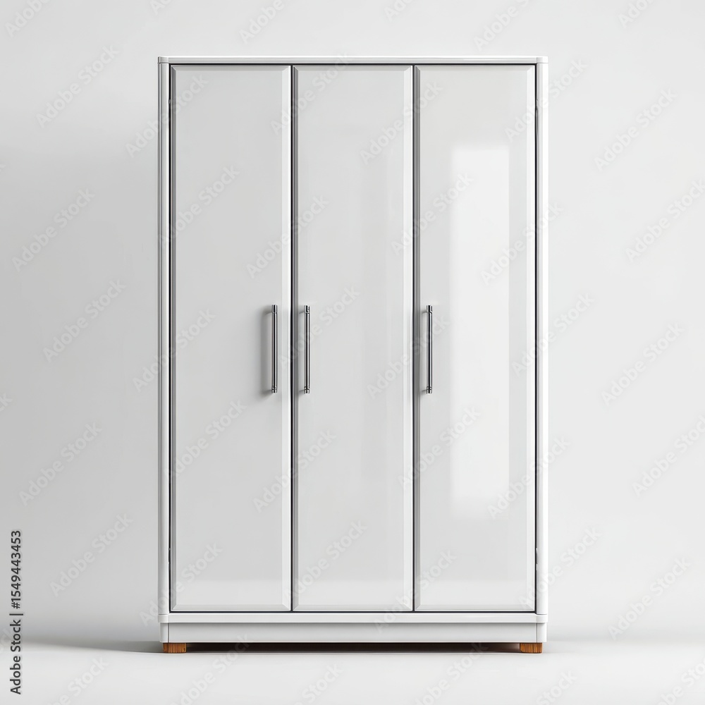 White three-piece wardrobe with three doors and three handles. mochup-3D-isolate-background White three-piece wardrobe with three doors and three handles. mochup-3D-isolate-background