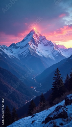 First light paints the Himalayan range in vibrant hues , spectacular, morning, high