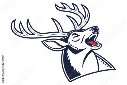 Stylish stag head shouts fiercely with its mouth open and majestic antlers are shown