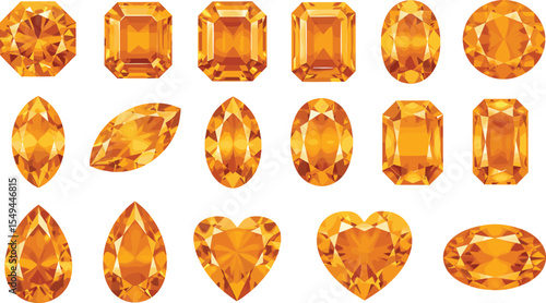 Radiant Yellow Gemstones: A Collection of Sparkling Diamond Shapes for Jewelry Design and Illustration flat vector illustration