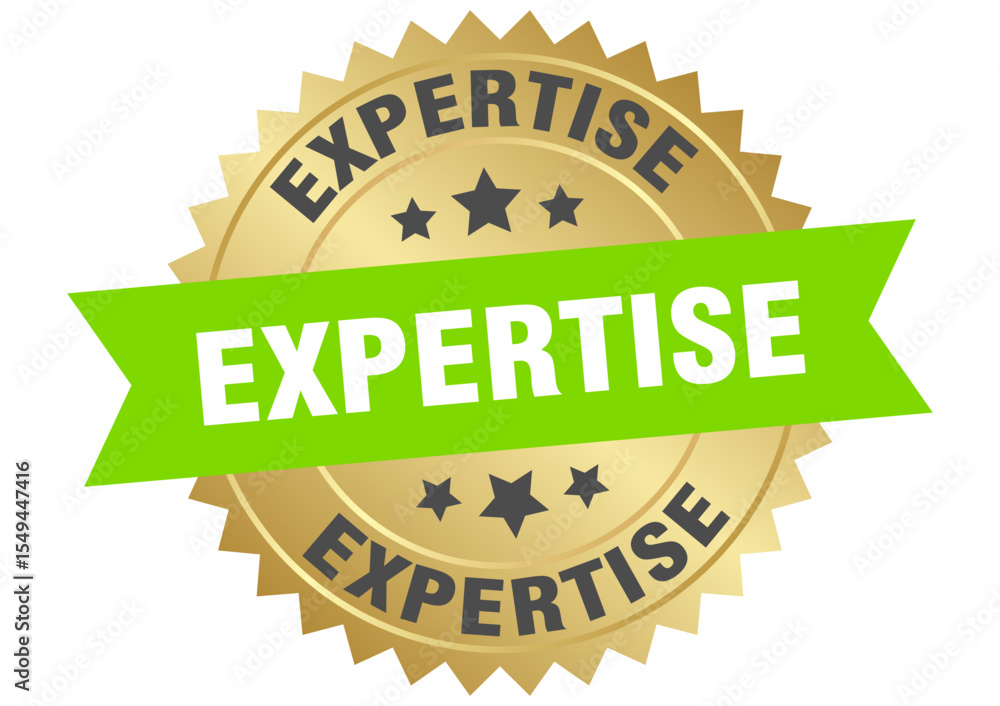 Obraz premium expertise. expertise round green and gold label isolated on transparent background