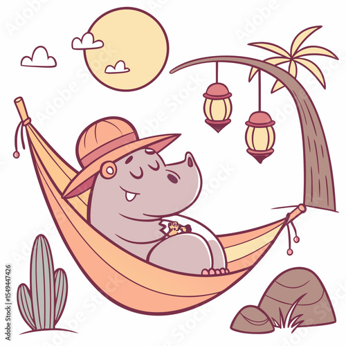 Playful Playful Hippo design, styled with in a hammock and Sundown Glow shades in a Desert sunset setting