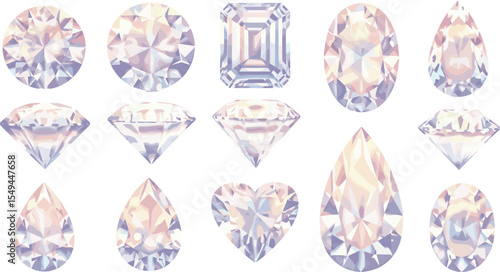 Sparkling Diamond Shapes: A Collection of Pastel Gemstones for Jewelry Design and Illustration flat vector illustration