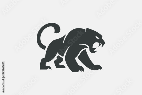 Aggressive Panther Silhouette in Dynamic Pose – Black Feline Icon on White Background