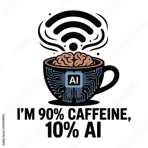 90 Percent Caffeine 10 Percent AI Funny Tech T Shirt Design